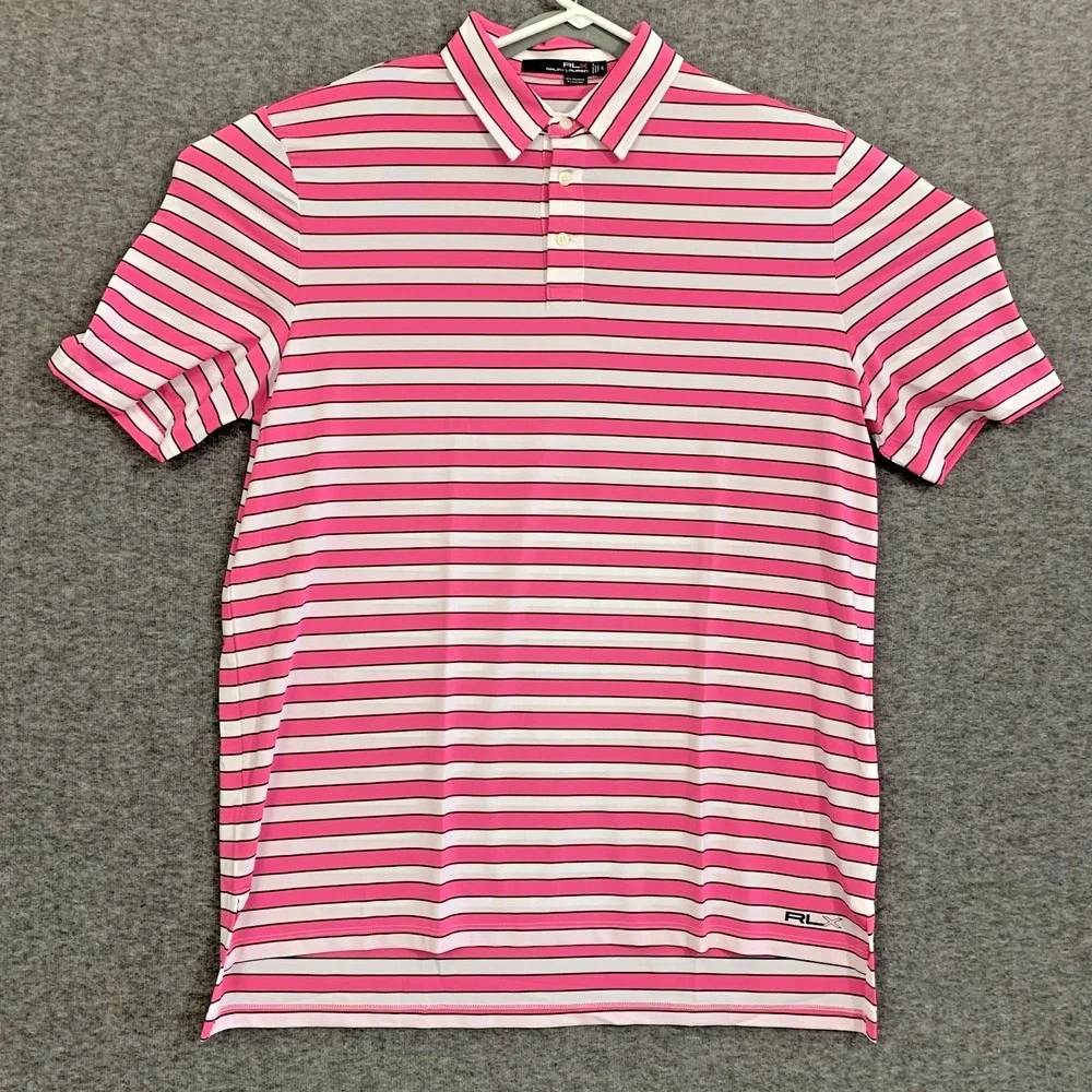 RLX Ralph Lauren Polo Shirt Mens XL Pink Stripe Golf Performance Stretch Summer